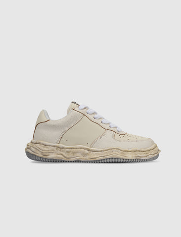 WAYNE LOW TOP CRACKING LEATHER SNEAKERS "WHITE"